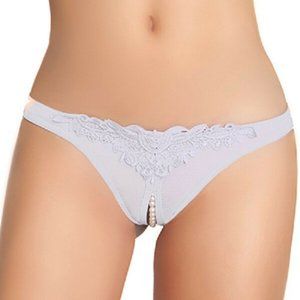 Oh La La Cheri Tres Sexy Women's Crotchless thong with pearls One Size WHT 2066